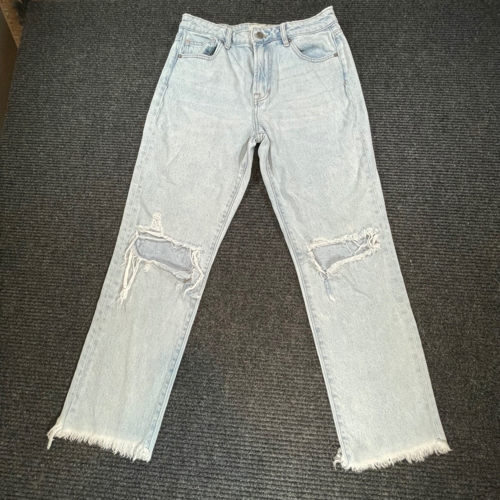 Hidden Jeans Los Angeles Light Wash Distressed Straight Leg Raw Hem Jeans 28